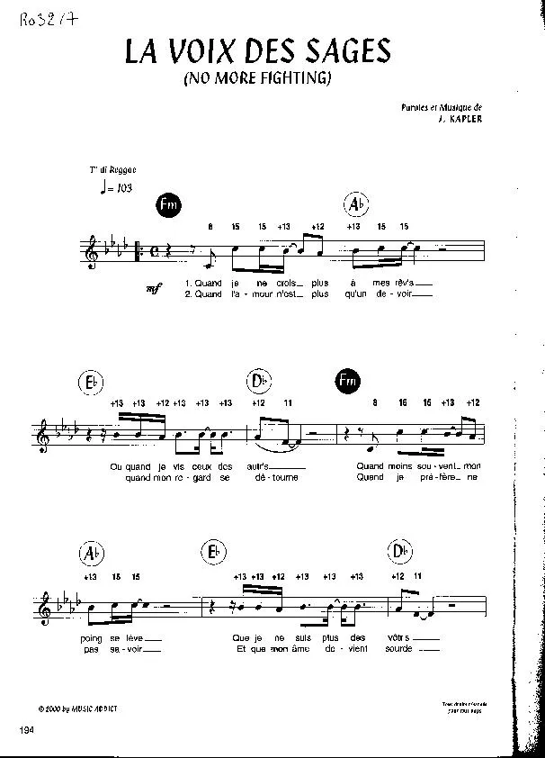 télécharger la partition d'accordéon La voix des sages (No more fighting) (Reggae) au format PDF
