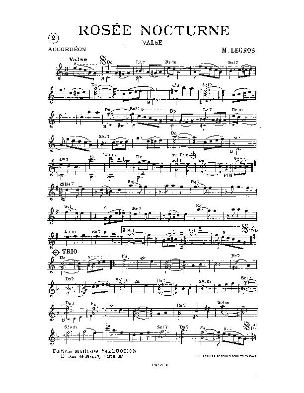 télécharger la partition d'accordéon Rosée nocturne (Valse) au format PDF