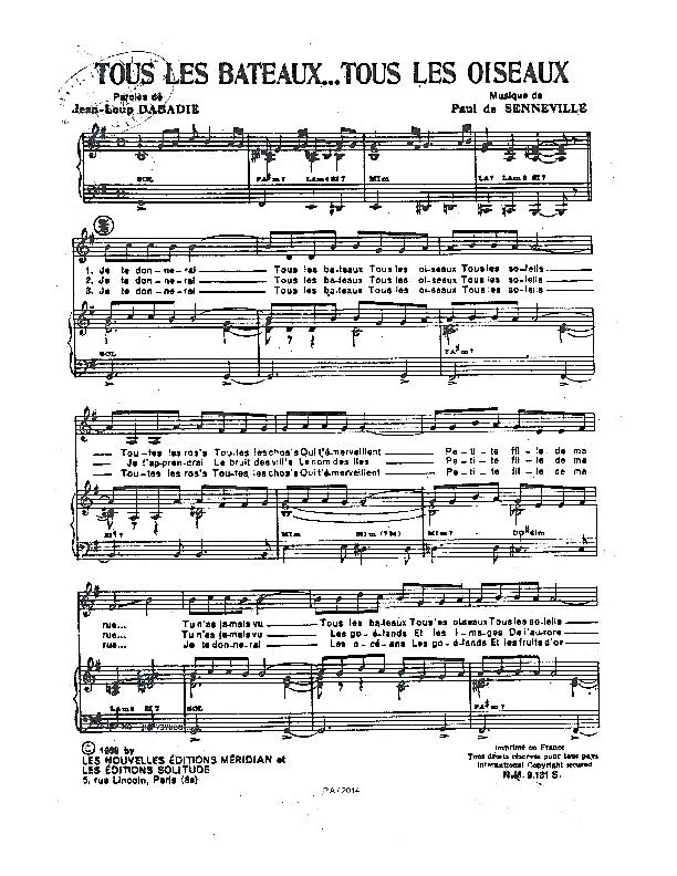 télécharger la partition d'accordéon Tous les bateaux Tous les oiseaux (Chant : Michel Polnareff) au format PDF