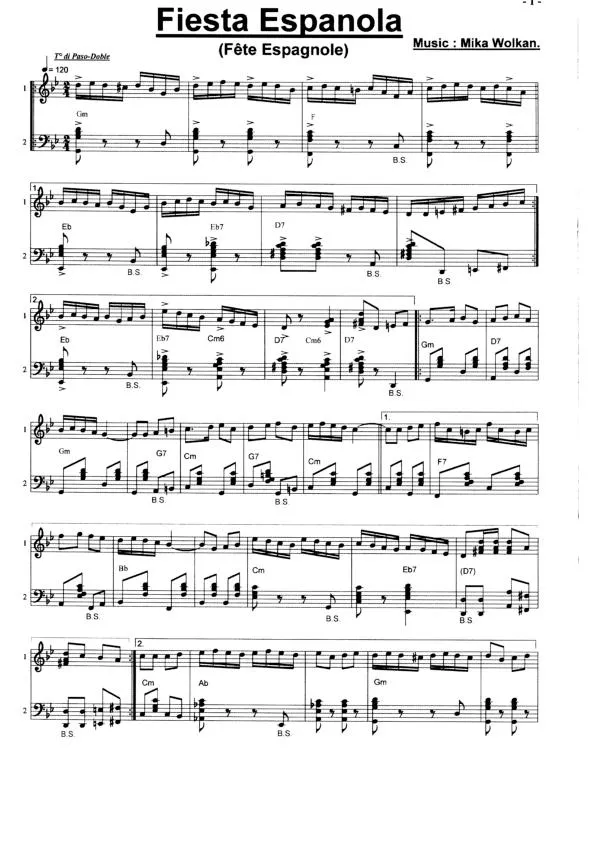 télécharger la partition d'accordéon Fiesta Espanola (Fête Espagnole) (Paso Doble) au format PDF