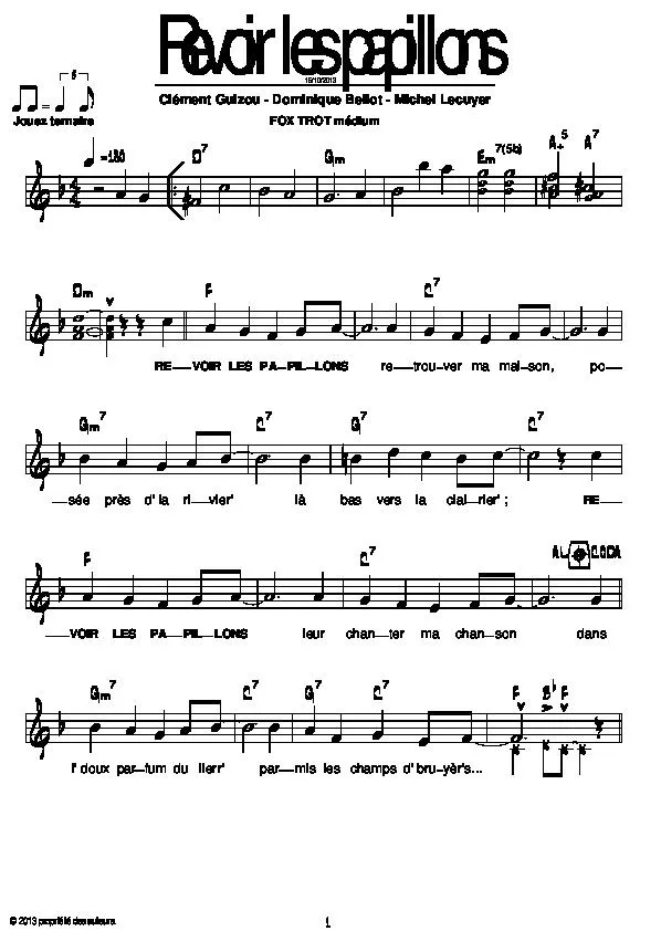 télécharger la partition d'accordéon Revoir les papillons (Fox Trot) au format PDF