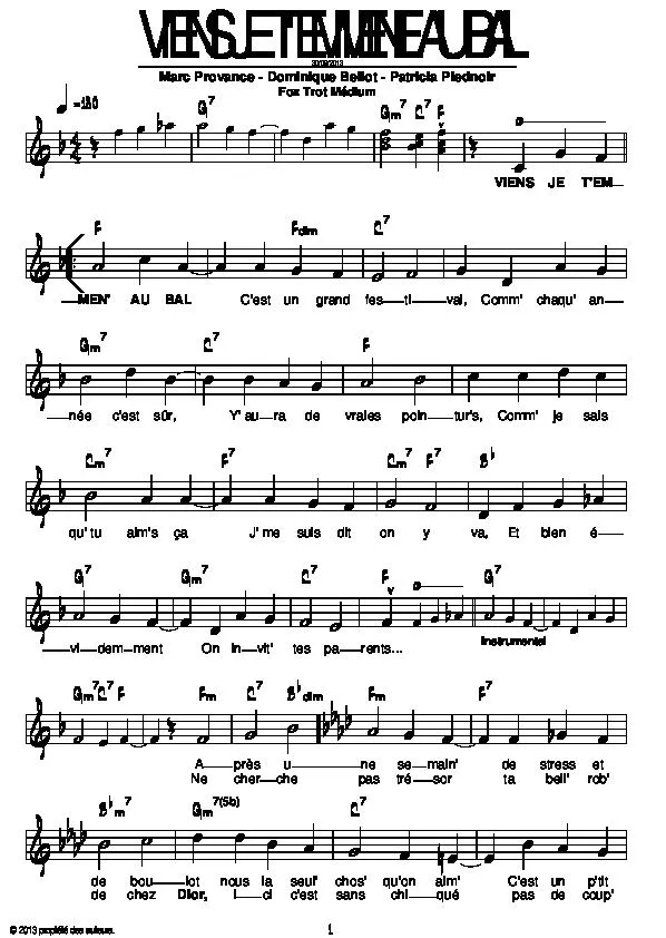 télécharger la partition d'accordéon Viens je t'emmène au bal (Fox Trot) au format PDF