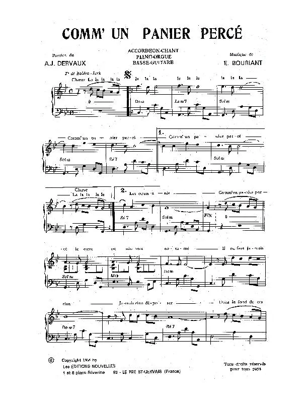 télécharger la partition d'accordéon Comm' un panier percé (Orchestration Complète) (Boléro Jerk) au format PDF