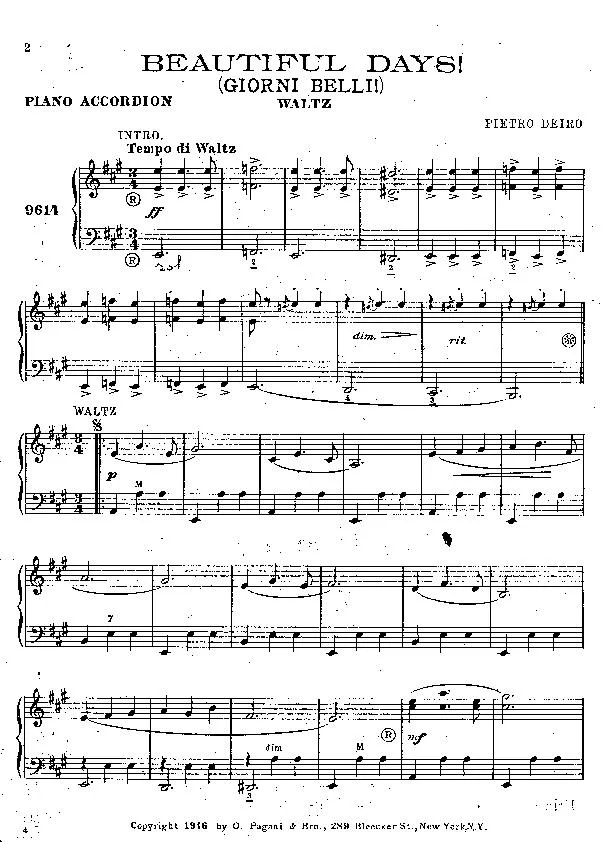 télécharger la partition d'accordéon Beautiful Days (Giorni Belli) (Valse) au format PDF