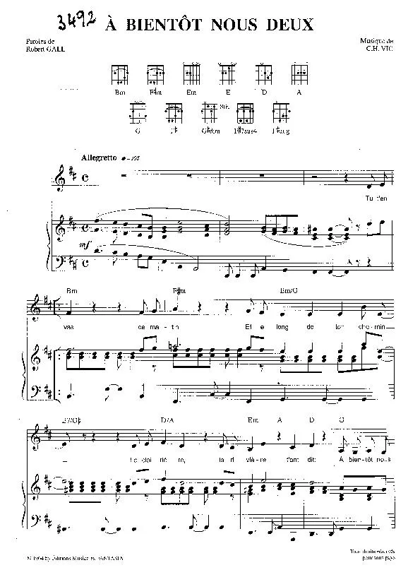 télécharger la partition d'accordéon A bientôt nous deux (Chant : France Gall) au format PDF