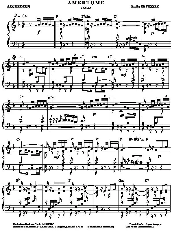 télécharger la partition d'accordéon Amertume (Tango) au format PDF
