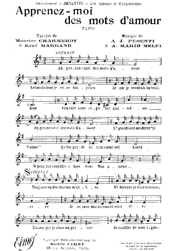 télécharger la partition d'accordéon Apprenez moi des mots d'amour (Tango Chanté) au format PDF