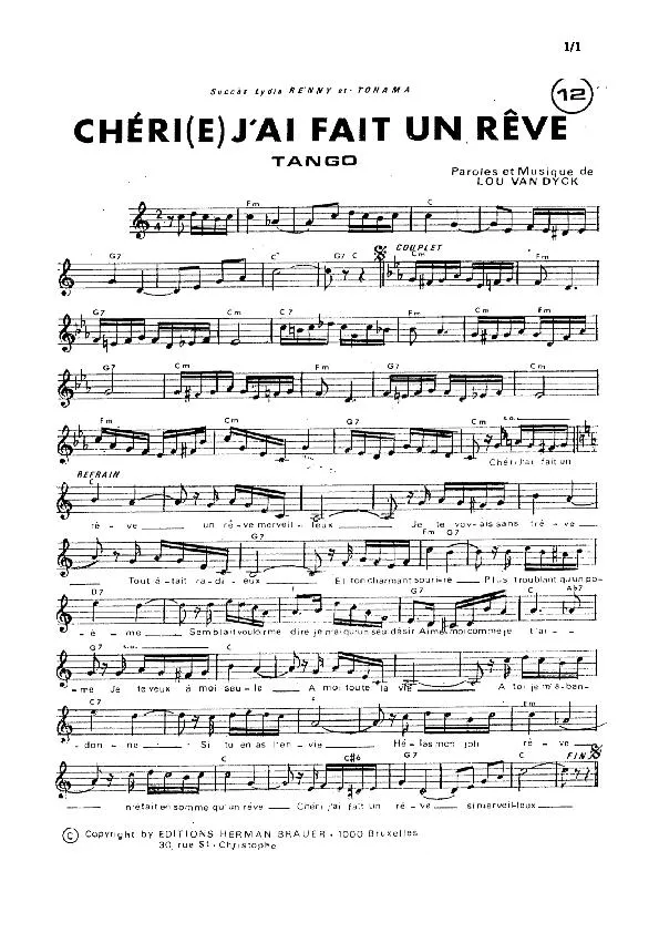 télécharger la partition d'accordéon Chéri(e) j'ai fais un rêve (Tango) au format PDF