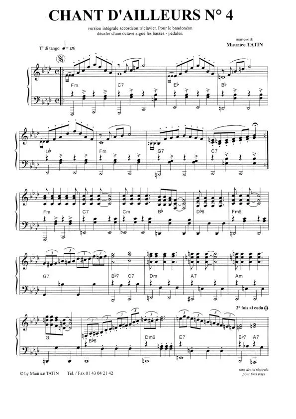 télécharger la partition d'accordéon Chant d'ailleurs n°4 (Tango) au format PDF