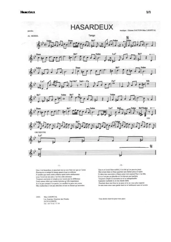 télécharger la partition d'accordéon Hasardeux (Tango) au format PDF