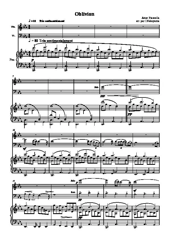 télécharger la partition d'accordéon Oblivion (Violon + Cello + Piano) au format PDF