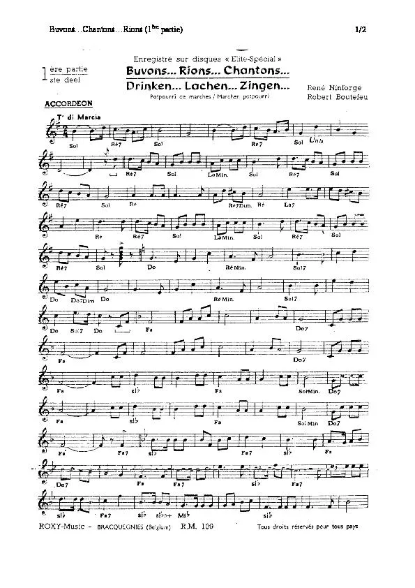 télécharger la partition d'accordéon Buvons rions chantons (Drinken Lachen Zingen) (Pot pourri de marches) au format PDF