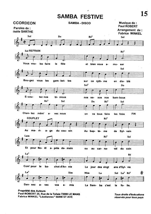 télécharger la partition d'accordéon Samba festive au format PDF