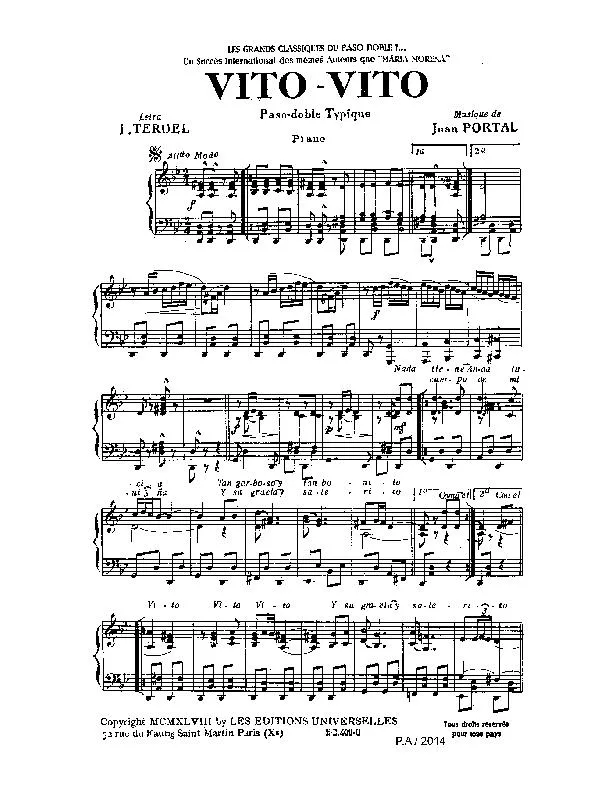 télécharger la partition d'accordéon Vito Vito (Paso Doble Typique) au format PDF