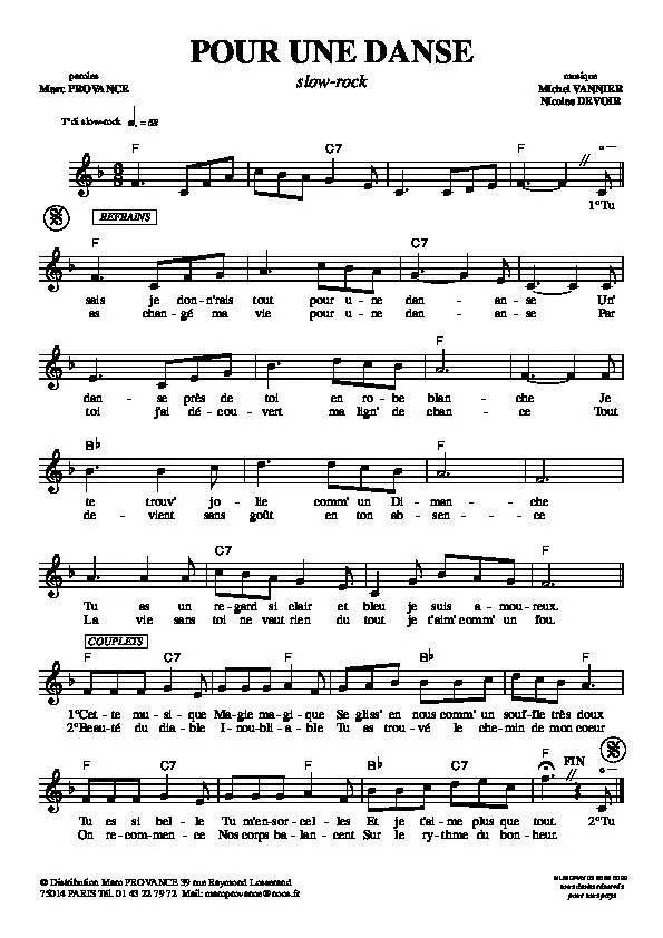 télécharger la partition d'accordéon Pour une danse (Slow Rock) au format PDF