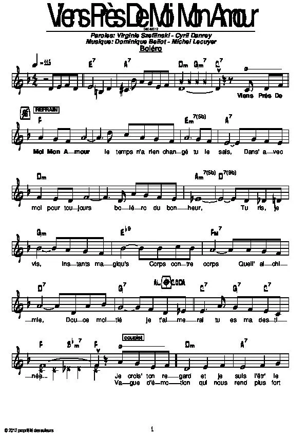 télécharger la partition d'accordéon Viens prés de moi mon amour (Boléro) au format PDF