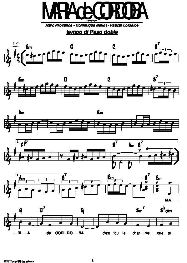 télécharger la partition d'accordéon Maria de Cordoba (Paso Doble) au format PDF