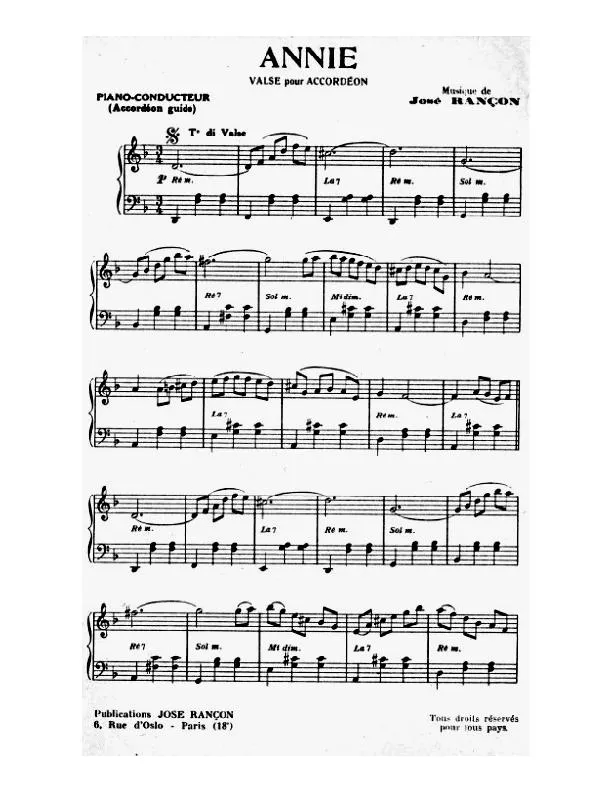 télécharger la partition d'accordéon Annie (Valse) au format PDF