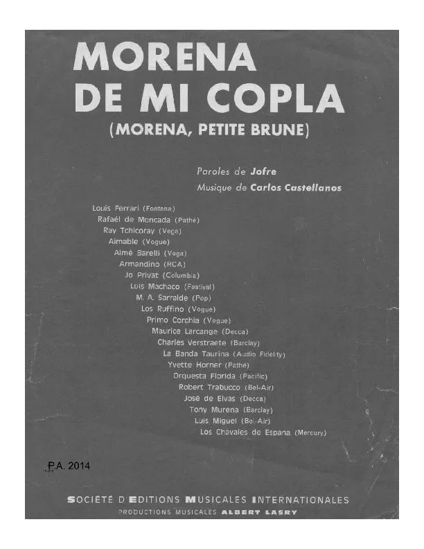 télécharger la partition d'accordéon Morena de mi copla (Morena petite brune) (Paso Doble) au format PDF