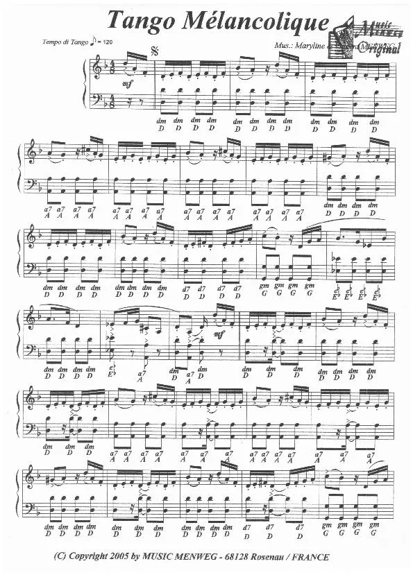 télécharger la partition d'accordéon Tango mélancolique (1er accordéon) (Tango)  au format PDF