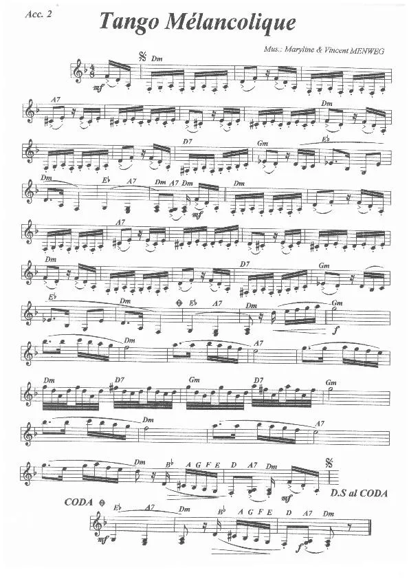 télécharger la partition d'accordéon Tango mélancolique (2ème accordéon) (Tango)  au format PDF