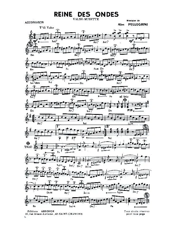 télécharger la partition d'accordéon Reine des ondes (Valse musette) au format PDF