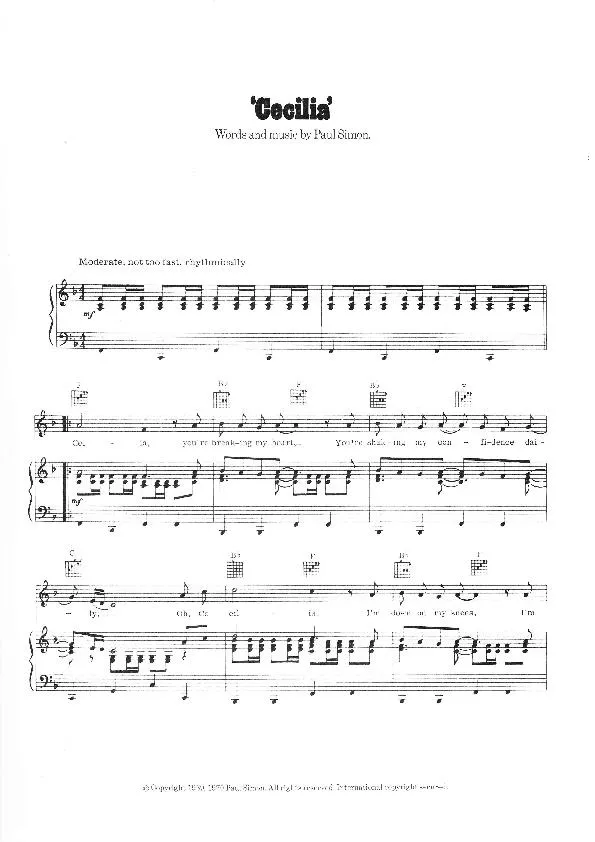 télécharger la partition d'accordéon Cecilia au format PDF