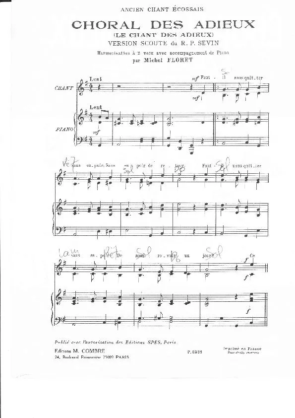 télécharger la partition d'accordéon Choral des Adieux (Le chant des adieux) au format PDF