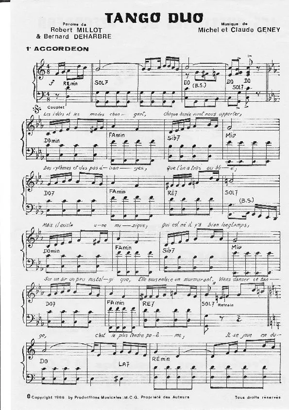 télécharger la partition d'accordéon Tango Duo (1er + 2ème Accordéon) au format PDF