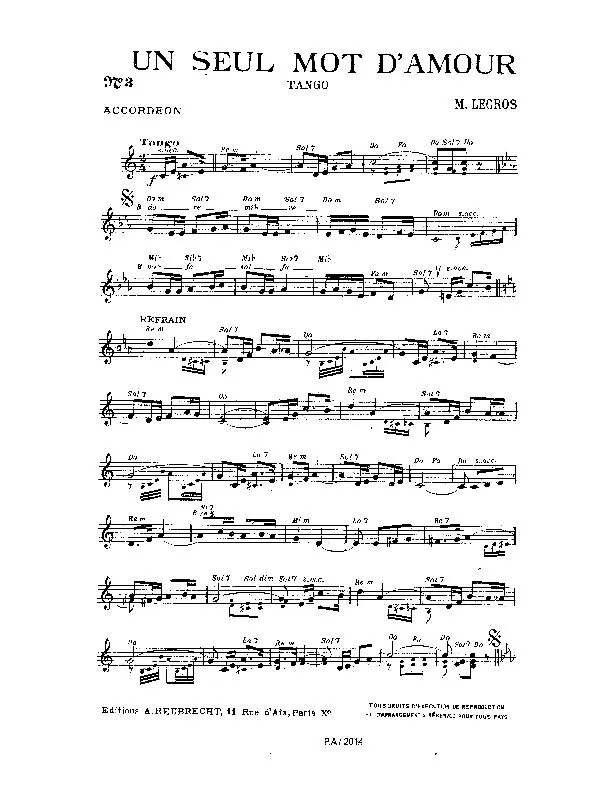 télécharger la partition d'accordéon Un seul mot d'amour (Tango) au format PDF