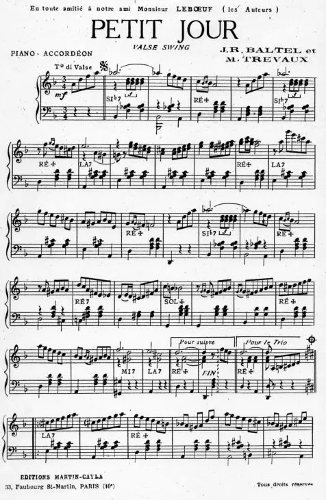 télécharger la partition d'accordéon Petit jour (Valse Swing) au format PDF