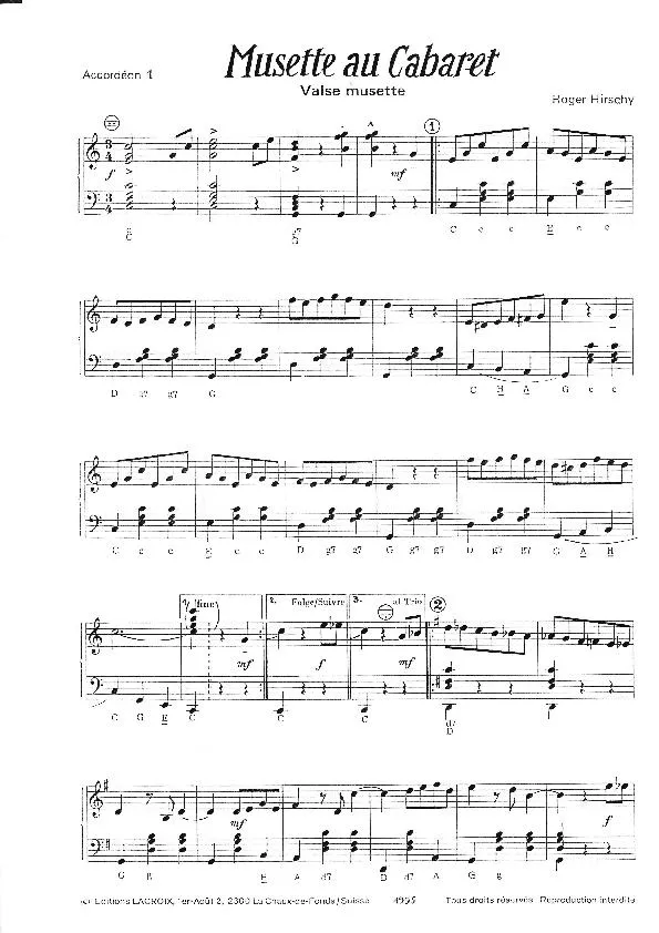 télécharger la partition d'accordéon Musette au Cabaret (1er + 2ème accordéon) (Valse Musette) au format PDF