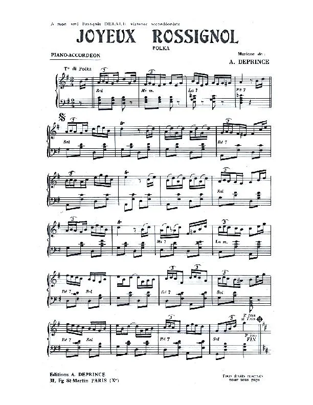télécharger la partition d'accordéon Joyeux rossignol (Polka) au format PDF