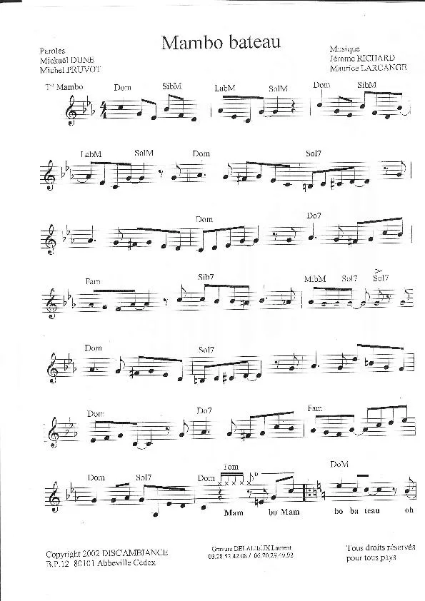 télécharger la partition d'accordéon Mambo Bateau au format PDF