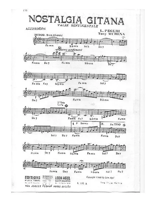 télécharger la partition d'accordéon Nostalgia Gitana (Valse Sentimentale) au format PDF