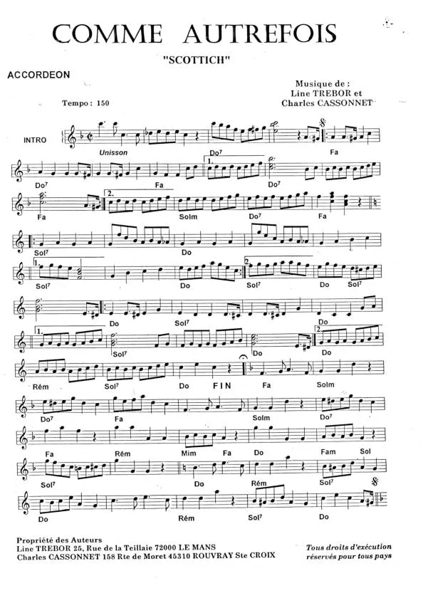télécharger la partition d'accordéon Comme autrefois (Scottich) au format PDF