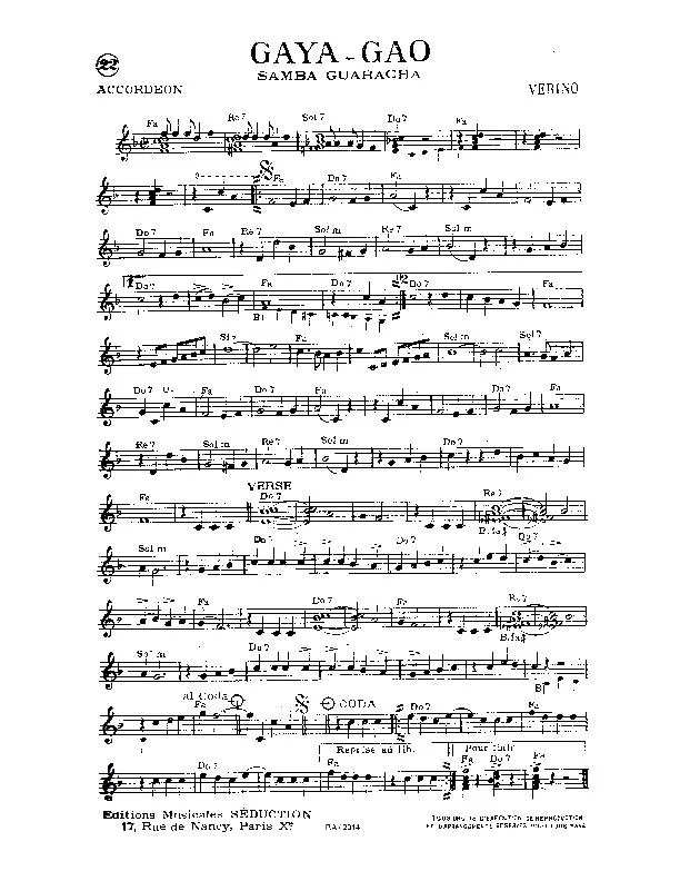 télécharger la partition d'accordéon Gaya Gao (Samba Guaracha) au format PDF