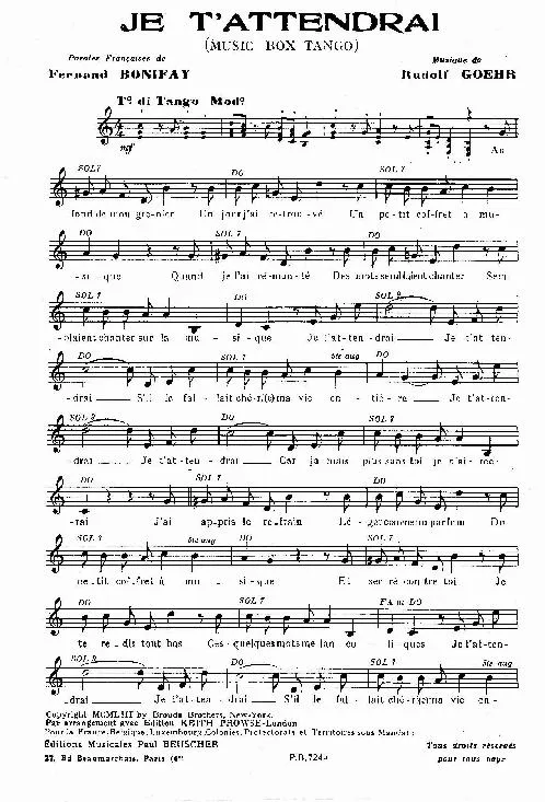 télécharger la partition d'accordéon Je t'attendrai (Music Box Tango) au format PDF