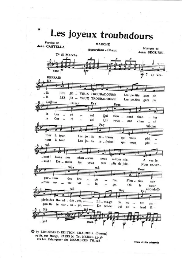 télécharger la partition d'accordéon Les joyeux troubadours (Marche) au format PDF