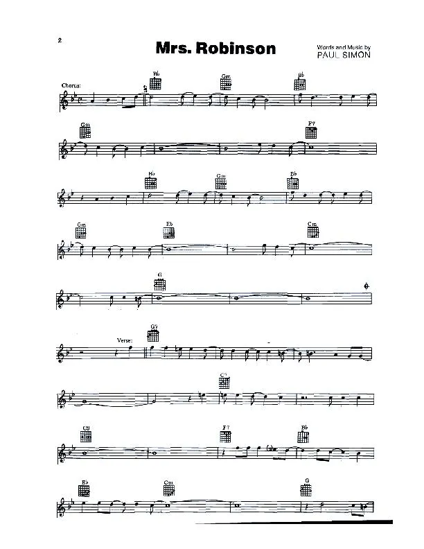 télécharger la partition d'accordéon Mrs Robinson (Simon and Garfunkel) au format PDF