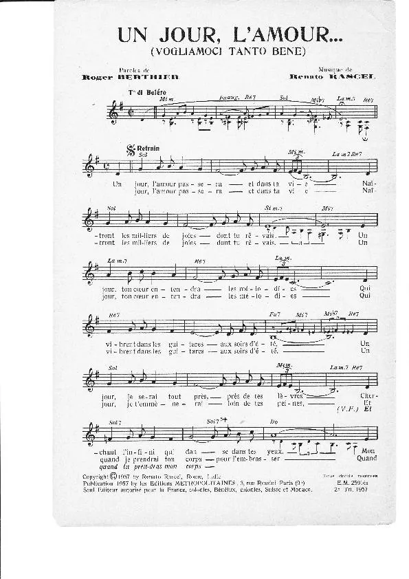 télécharger la partition d'accordéon Un jour L'amour (Voglianoci tanta bene) (Boléro) au format PDF