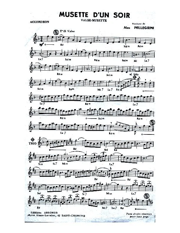 télécharger la partition d'accordéon Musette d'un soir (Valse Musette) au format PDF