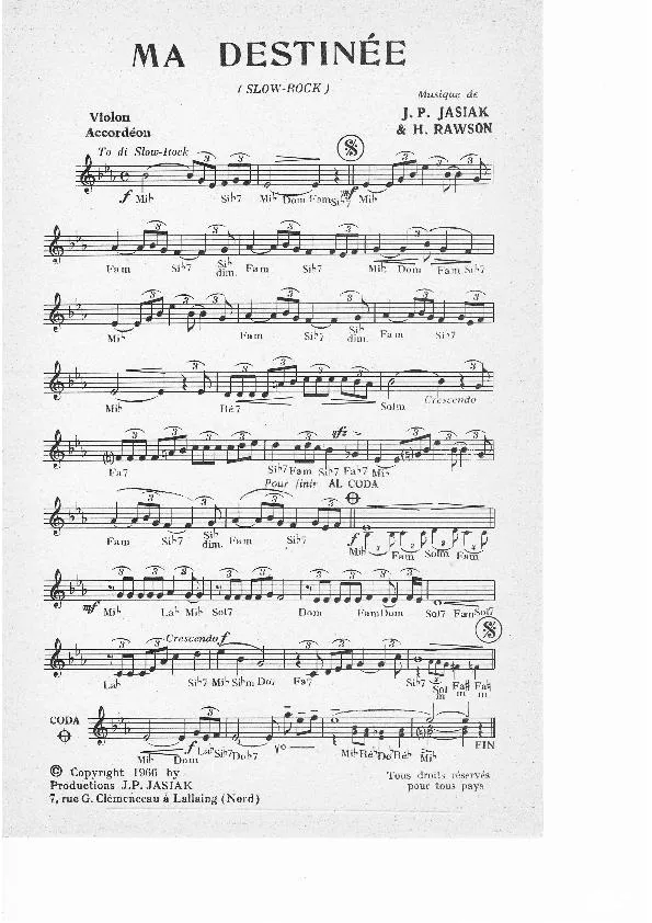 télécharger la partition d'accordéon Ma destinée (Slow Rock) au format PDF