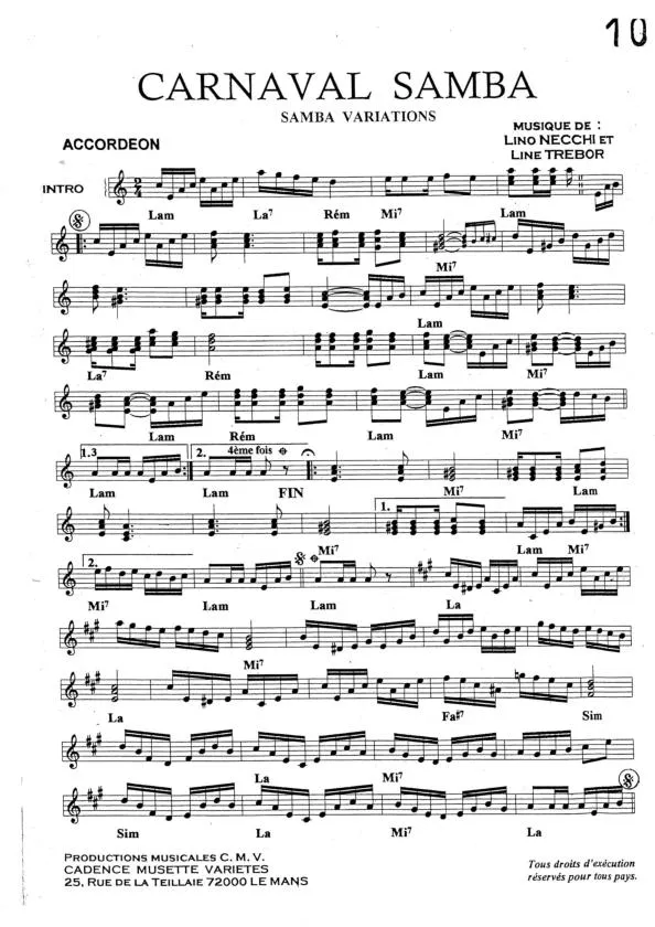 télécharger la partition d'accordéon Carnaval Samba au format PDF