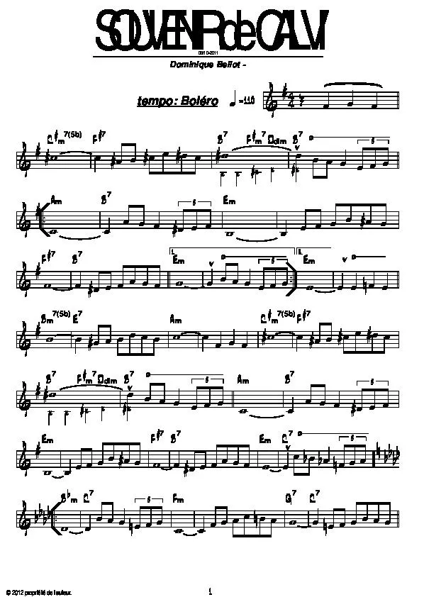 télécharger la partition d'accordéon Souvenir de Calvi (Boléro) au format PDF