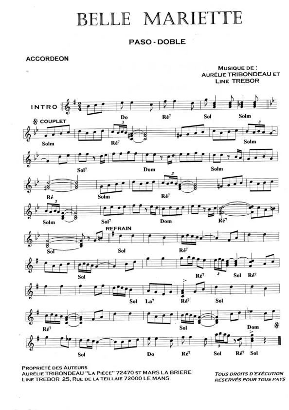 télécharger la partition d'accordéon Belle Mariette  (Paso Doble) au format PDF