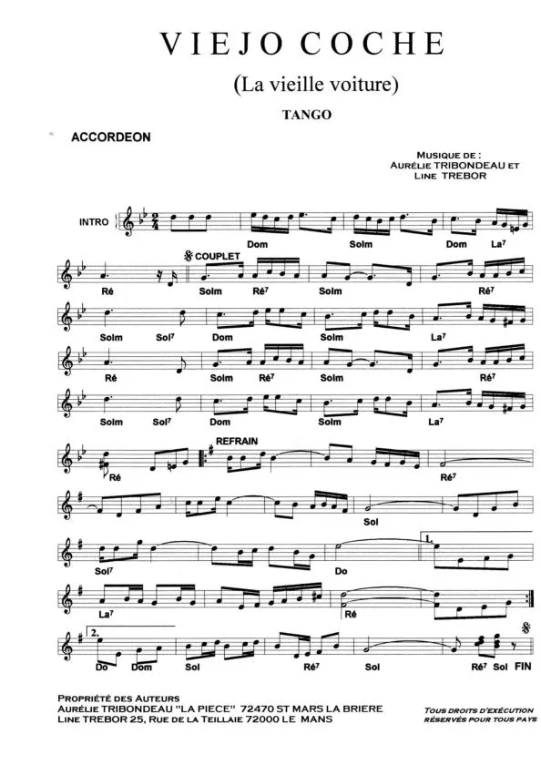 télécharger la partition d'accordéon Viejo coche (La vieille voiture) (Tango) au format PDF