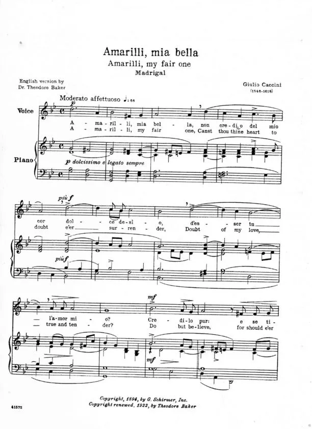 télécharger la partition d'accordéon Amarilli Mia bella (Amarilli My fair one) (Madrigal) au format PDF