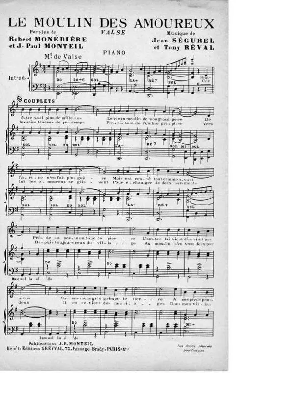 télécharger la partition d'accordéon Le moulin des amoureux (Valse) au format PDF