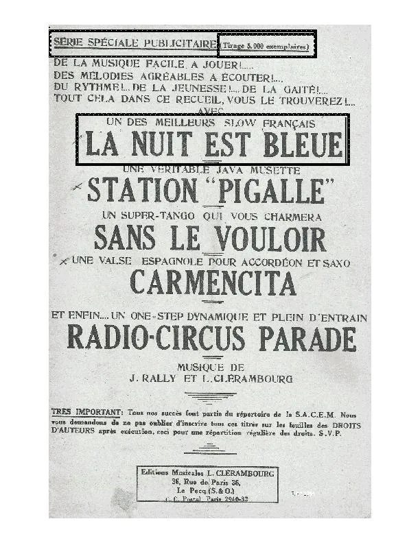 télécharger la partition d'accordéon La nuit est bleue (Orchestration Complète) (Slow Fox) au format PDF